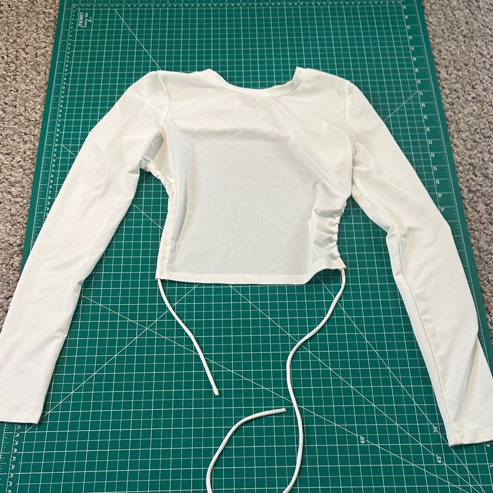 Princess Polly White Long Sleeve Drawstring Crop Top